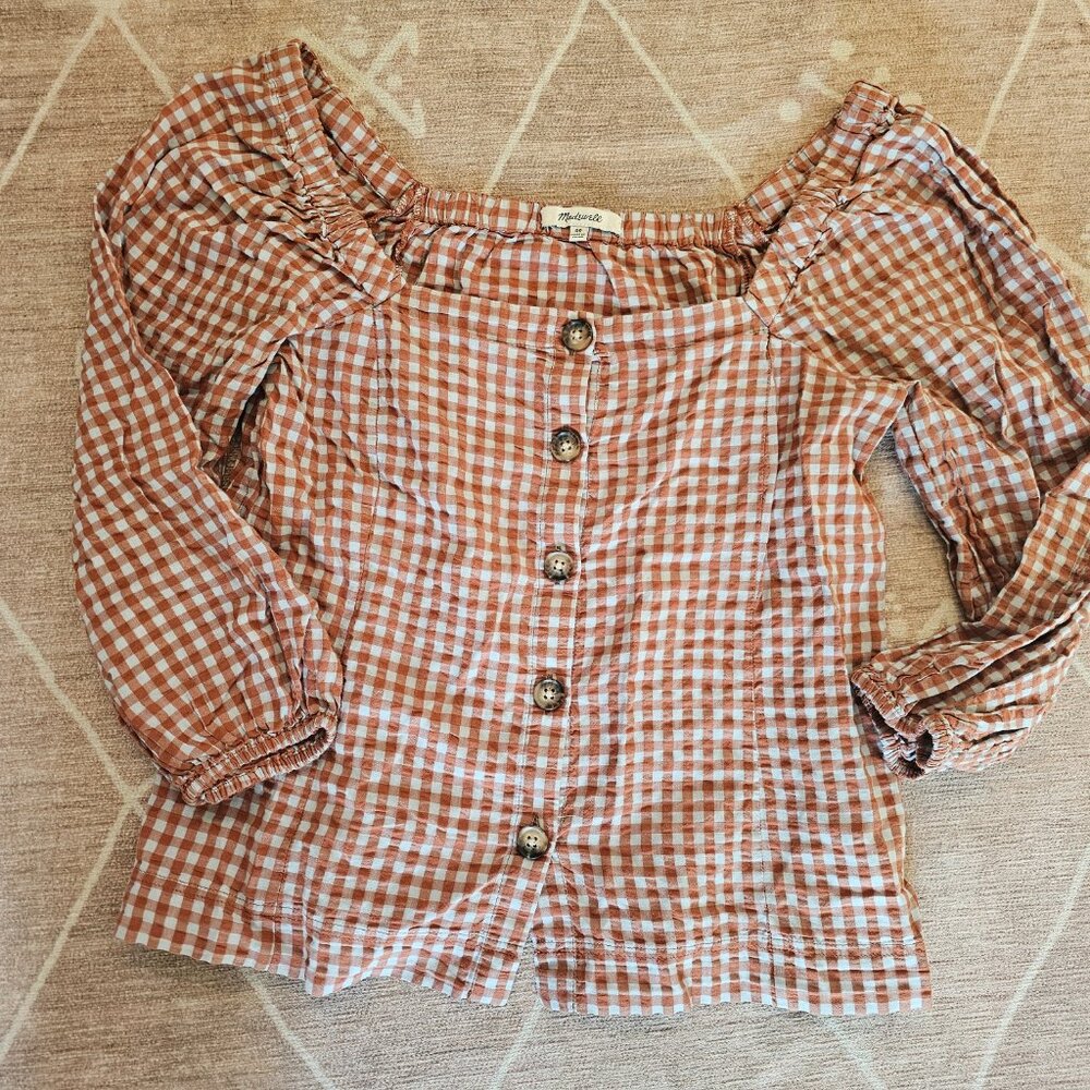 Madewell Gingham Square Neck Button Down Top - image 4
